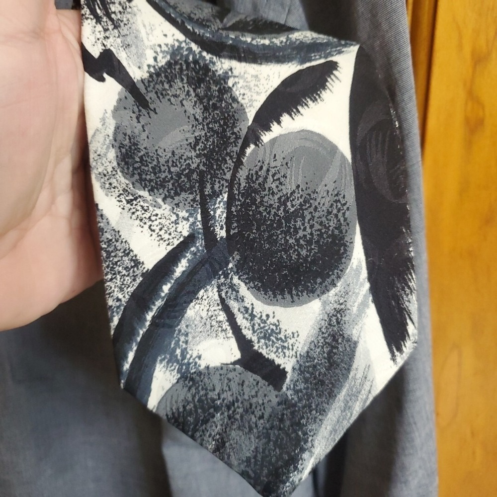 Jean-Baptiste Caumont OS Necktie Mens Gray Abstract Vintage Silk Milan Italy Tie